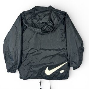 Vintage 90’s Nike Windbreaker hooded Jacket Black White Back Swoosh White Tag M